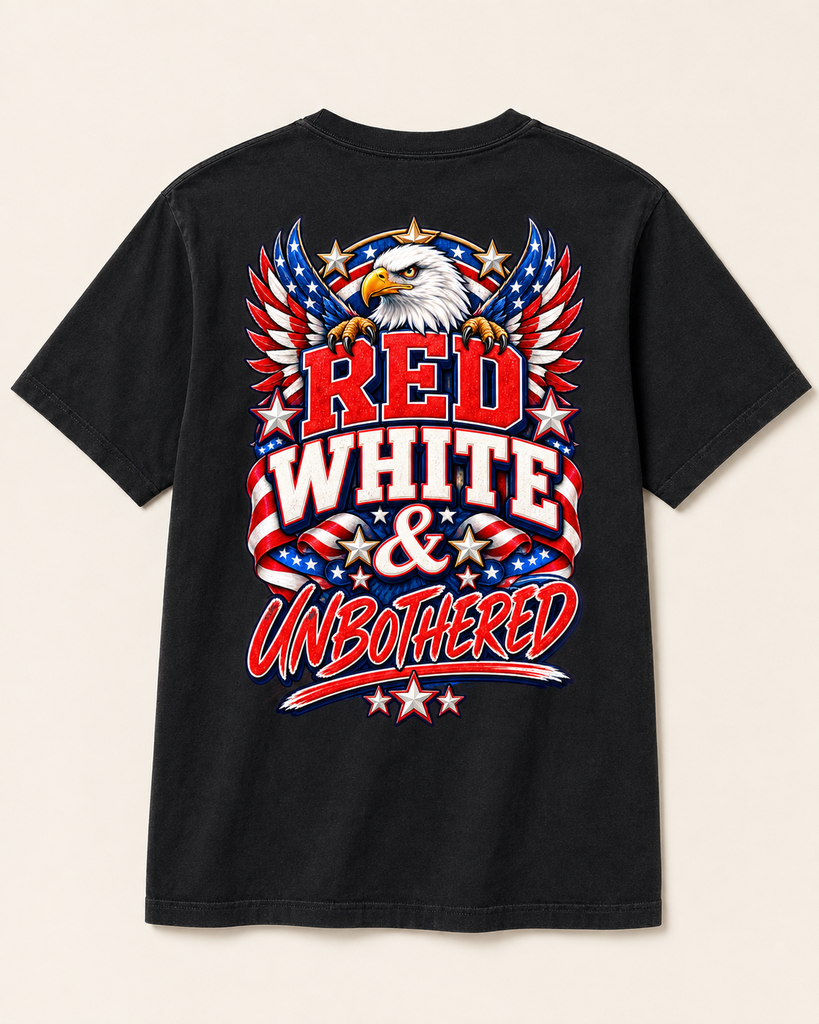 [RWAU-C1717-BLK-SM] Red White & Unbothered (Black, Small, Comfort Colors C1717)